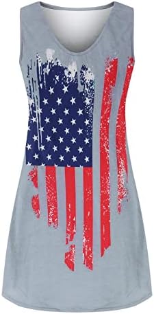 4 ביולי מיני שמלות לנשים רופף מזדמן קיץ מיני שמלה ללא שרוולים צווארון אמריקאי דגל כוכבים פסים חוף שמלה