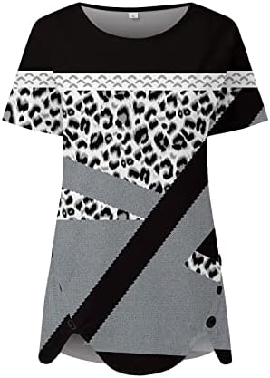 2023 חולצות נשים של קיץ קצר שרוול טוניקה למעלה הדפס מנומר צבע בלוק חולצות הנלי צווארון כפתורים עד מקרית
