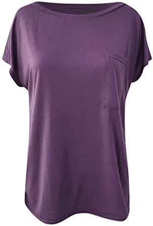 נשים מקרית רופף מוצק צבע חזה כיס קצר שרוול חולצה חולצות חולצה חולצה