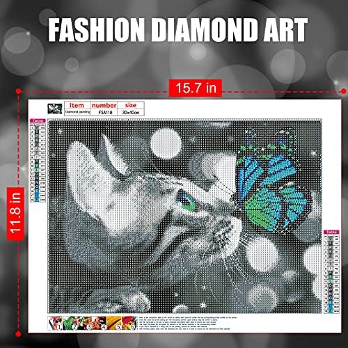 ערכות ציור יהלומים אימוניגיות למבוגרים, חתול ופרפר DIY 5D ציור מקדחה מלאה סט מקדח סט תמונת ריינסטון אמנות