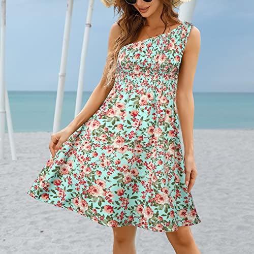 חצאית חוף קיץ פרחים כתף אחת שמלה באורך בינוני סטרפלס שמלה סטרפלס