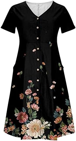 שמלת כפתור Dyguyth Down לנשים, חולצות T שמלה אלגנטית הדפס פרחוני שמלת קיץ רופפת פלוס שמלת MIDI זורמת מזדמנת