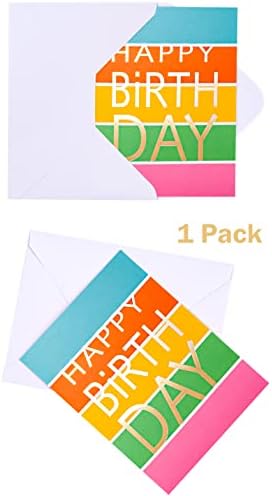 עטיפה 13& 34; שקית מתנת יום הולדת גדולה עם כרטיס נייר טישו - יום הולדת שמח עם פסים צבעוניים