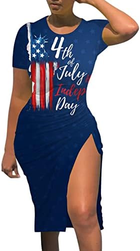 מיאשוי פטיט קיץ שמלות לנשים פטיט אורך עצמאות יום נשים אמריקאי דגל דפוסים מקרית כפתור קדמי