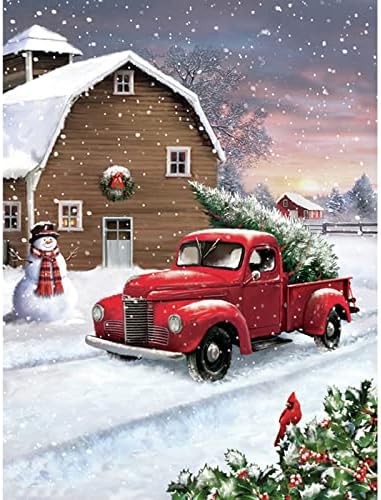 MXJSUA ערכות ציור יהלום לחג המולד למבוגרים, ערכות אמנות יהלומי משאית אדומה, איש שלג 5D צבע עם יהלום