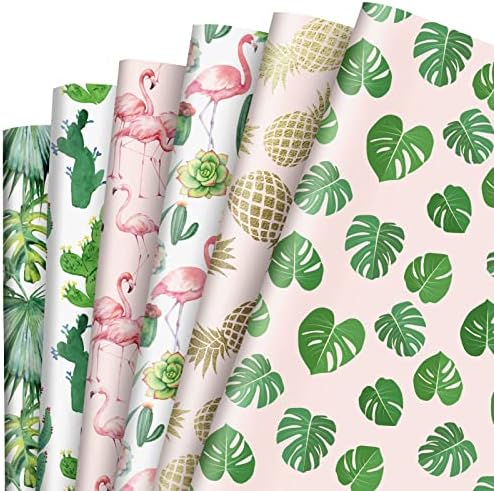 כל עיצוב 12 גיליון טרופי מתנת גלישת נייר פלמינגו קקטוס אננס עלים דקל מתנה לעטוף נייר בתפזורת ירוק ורוד הוואי