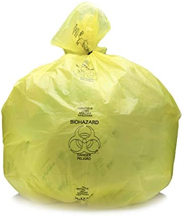 תיק פשתן של מדיצ'ויץ ', תפרים זיהומיים, מחוזקים, פלסטיק, 20-30 ליטר, 1.3 מיל, 30 אינץ' x 43 אינץ ', צהוב