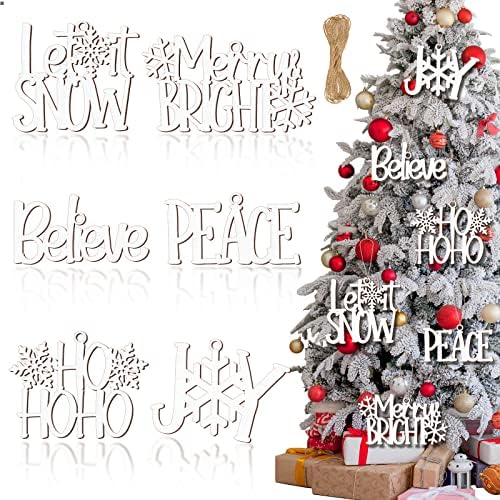6 חתיכות חג המולד קיר תפאורה חג המולד תליית מאמין סימן חורף עץ מילות עבור מלאכות לבן אמנות, דקורטיבי