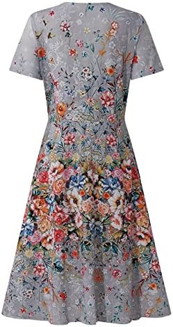 קיץ נשים מזדמן אופנה הדפס פרחוני שרוול קצר שמלת צווארון v שמלת נדנדה