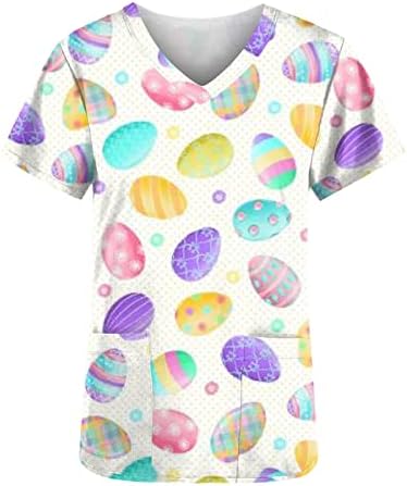 למעלה חולצה עבור בנות 2023 קצר שרוול צווארון פרחוני גרפי משרד האנטומיה לשפשף שמח מתנה אחיד פסחא למעלה