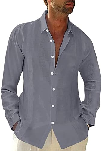 חולצות פשתן כותנה של Beuu לגברים, כפתור שרוול קצר בקיץ למטה חולצת טי כפולה חולצה רגועה בכושר חוף