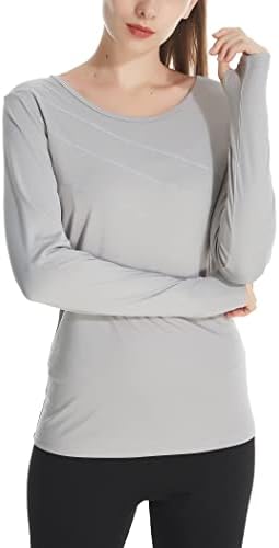 חולצות ריצה לנשים שרוול ארוך 50 + חולצת הגנה מפני שמש חולצת צוואר מהיר יבש פריחה משמר חולצה עם חורי אגודל