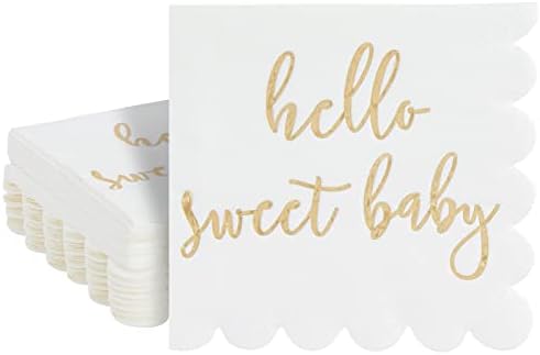 50 חבילה לבן מסולסל תינוק מקלחת מפיות עבור בנים ובנות, זהב רדיד הלו מתוק תינוק קישוטים