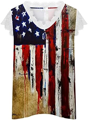 גופיות דגל ארהב לנשים 4 ביולי חולצה פטריוטית אמריקאית דגל אמריקאי טייז גרפי ללא שרוולים תחרה חולצות