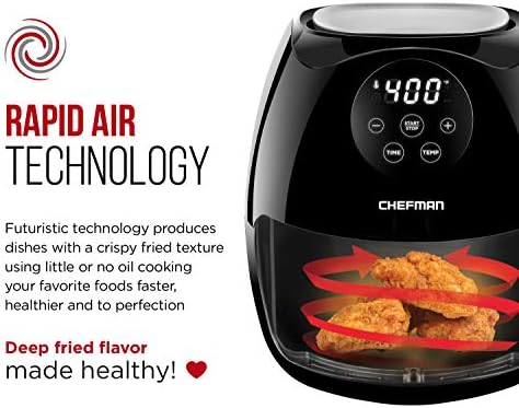 Chefman Digital 3.5 ליטר מסך מגע אוויר מטגן תנור עם שומרי חלל סל שטוח, בריא נטול שמן אוויר עם