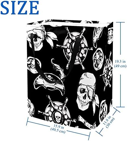 דפוס גולגולת ניווט פיראט לבן שחור 60 ליטר סל כביסה עצמאי מתקפל שקיות כביסה סל בגדים גדולות עם ידיות לצעצועי