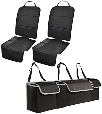 מגני מושב מכונית PIDO 2 חבילה + שקית אחסון מארגן רכב אחורי מושב, מחצלת כיסוי מגן מושב גדול, מארגן