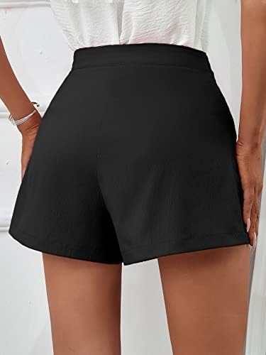 מכנסיים קצרים של נשים מזדמנות במותניים בסיסיים גבוהים קצרים רגילים נוחים רחבים קפלים מכנסיים קצרים