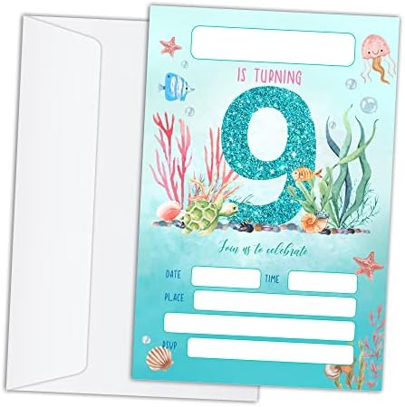 RLCNOT כרטיסי הזמנות ליום הולדת עם מעטפות סט של 20 - אוקיינוס ​​מתחת לים הזמנות למסיבת יום הולדת