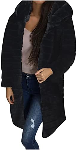 מעילי פרווה פו -פו של נשים אורך ארוך צבע רגיל מזדמן מעילים מטושטשים רוכסן חורף קפוצ'ונים של ז'קט שרפה קדמי פתוח