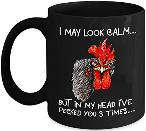 אני אולי נראה רגוע אבל בראש שלי אני כבר ניקרתי לך 3 פעמים קרמיקה קפה ספל מצחיק עוף תרנגול מתנה ספל עבור