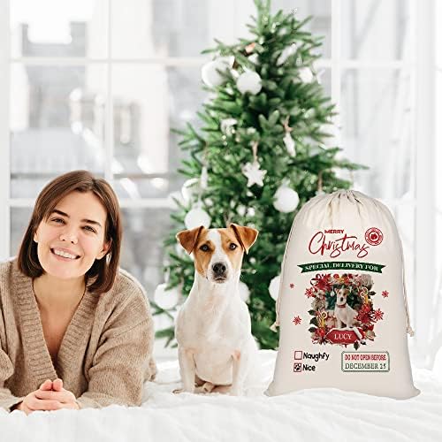 תיק אתה אישית כלב סנטה שקים יפה אמריקאי בולדוג סנטה תיק לחג המולד חג המולד מתנה עם שרוך כותנה