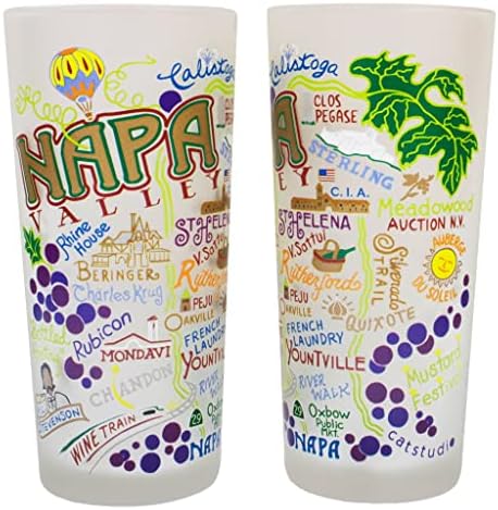 זכוכית שתייה בעמק נאפה / גאוגרפיה בהשראת יצירות אמנות מודפסות על כוס חלבית