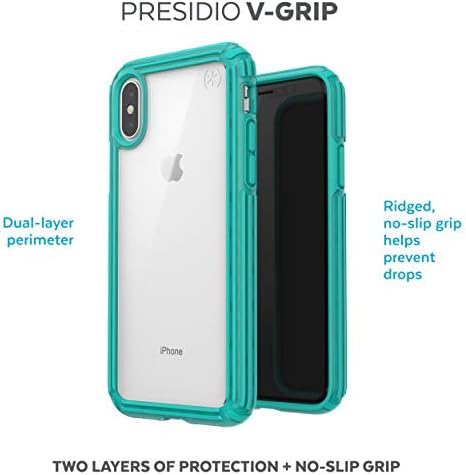 מוצרי Speck Presidio V-Grip iPhone XS/iPhone X Case, Clear/Caribbean Blue