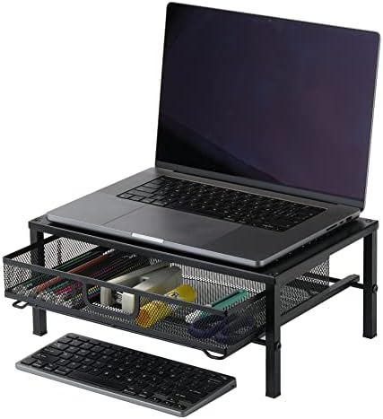 מקנאנה שולחן משכים, צג מחשב עומד עם מגירות, מעמד שולחן עבור צג, מחשב נייד, מדפסת, שחור