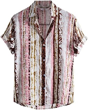 חולצות 6x לגברים באופנה גדולה וגבוהה כפתור מזדמן של גברים בהוואי הדפס פסים חוף חוף חולצה שרוול קצר חולצה