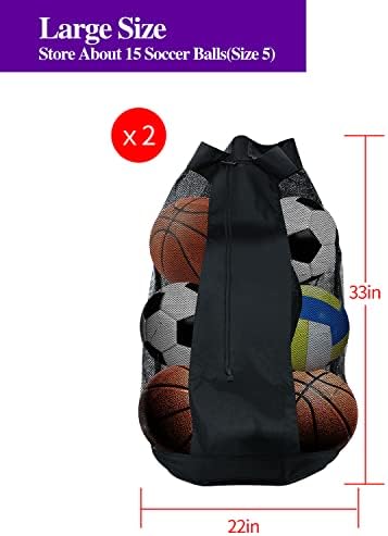 FGBNM תיק גדול/גדול במיוחד של כדור ספורט, שקית כדור רשת 2 חבילות עם רצועת כתפיים מתכווננת סגירת