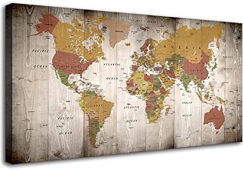 אמנות קיר מפה עולמית למשרד קיר ימי תפאורה וינטג 'מפת עולם פוסטר מודרני ממוסגר אמנות הדפסת בד - מפה של אמנות הקיר