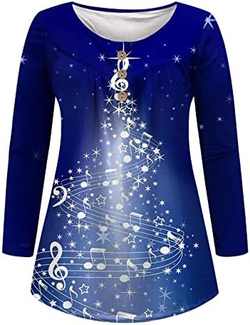 עץ חג המולד LED חולצות הנלי לנשים מסתירות כפתור חולצה קפלים בבטן למעלה טוניקות ארוכות מזדמנים לבושות