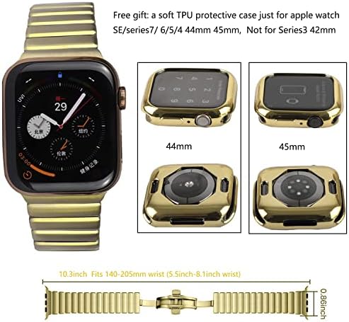 להקת שעון זהב עבור Apple Watch 44 ממ עם מארז מחשב ציפוי קשה זהב עבור iWatch SE Series8 7 6 5 4