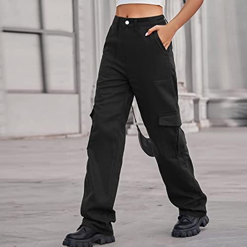 מכנסי הסוואה לנשים מכנסי מטרגות ברגליים ישרות עם כיסים כפתורי חיצוניות מזדמנים מכנסי מטען צבאיים וינטג