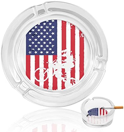 דגל אמריקאי מוטוקרוס עפרון זכוכית מאפרה לסיגריות מגש אפר עגול מארז מחזיק אפר נייד לחיצוניות מקורה