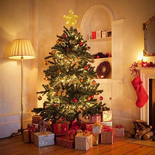 טופר עץ חג המולד מואר, Lvydec, עץ כוכב מואר המופעל על ידי סוללה כוכב זהב כוכב חג המולד קישוט עם 2 מצבי תאורה,