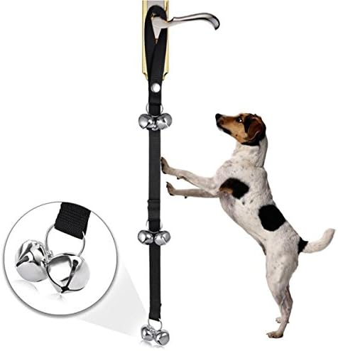 כלב פעמוני בסיר גדול כלב פעמון עם שלט נירוסטה עבור כלב בסיר אימון ופריצת בית, שחור