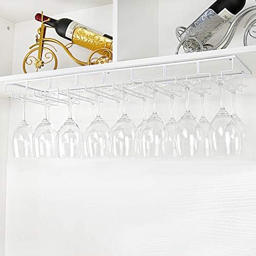 תחת ארון מחזיק זכוכית יין, משקפי גבעול רכוב על קיר מארגן מתכת ברזל קולב למטבח בר -מטבח -לבן L80XW22.5 סמ