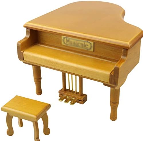 FBVCDX קופסת מוסיקה בצורת פסנתר צהוב, מתנת יום הולדת יצירתית עם שרפרף קטן, תיבת מוזיקה לקישוט מאהב
