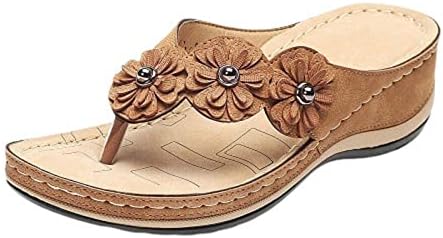 נעלי בית לנשים קשת תומכות בשקופיות אורטופדיות פרח אופנה קיץ סנדלי טריז מזדמנים