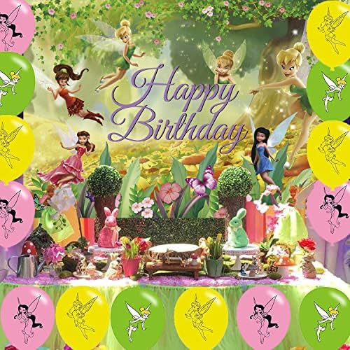 סאיאיודי טינקרבל תפאורה באנר מסיבת יום הולדת, קישוטים למסיבות פרחי פיות לציוד למסיבות ילדים