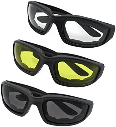 3 זוגות אופנוע רכיבה משקפיים ריפוד משקפי אופניים משקפי שמש-עשן ברור צהוב