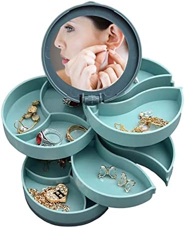 מארגן תכשיטים מארז אחסון תכשיטים מסתובב קטן, מחזיק עגיל קופסת תכשיטים למראה, מחזיק עגיל לנשים, 4 שכבות