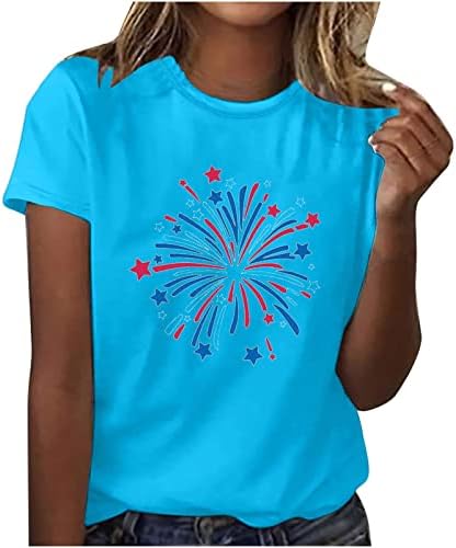 צמרות יום עצמאות צמרות לנשים 2023 שרוול קצר של קיץ דגל אמריקאי דגל אמריקאי מודפס חמניות חולצות גרפיות
