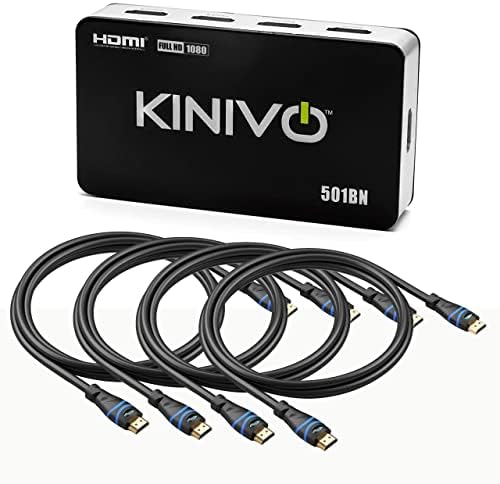 KINIVO 501BN 4K מתג HDMI עם Bluerigger 6.6ft - 4 חבילה 4K כבל HDMI