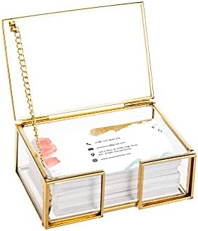 פיירל ברור זהב זכוכית כרטיס ביקור תיבה עם מכסה שם כרטיס תצוגת כרטיס ביקור ארגונית מיכל אוסף כרטיסי