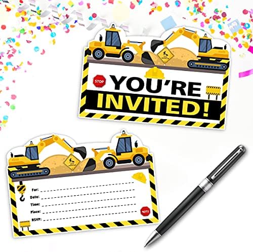 הזמנות למסיבת יום הולדת למשאית המשאית לבנים, 30 כרטיסי הזמנה עם מעטפות, ציוד למסיבות לילדים