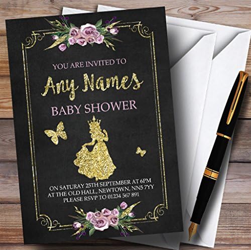 גיר & זהב פרחוני נסיכת הזמנות תינוק מקלחת הזמנות