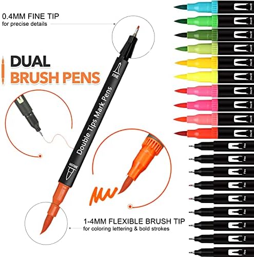 עצה כפולה מברשת עט, 12 צבעוני קליגרפיה עטים, עצה כפולה סמני למבוגרים ילדים ספרי צביעה הרגיש טיפ עטי צבעי מים